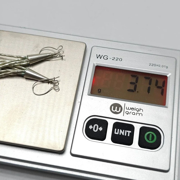 Vintage Liquid Silver Beaded Dangle Earrings 2.75" Long Lightweight Boho Chic - Picture 4 of 5